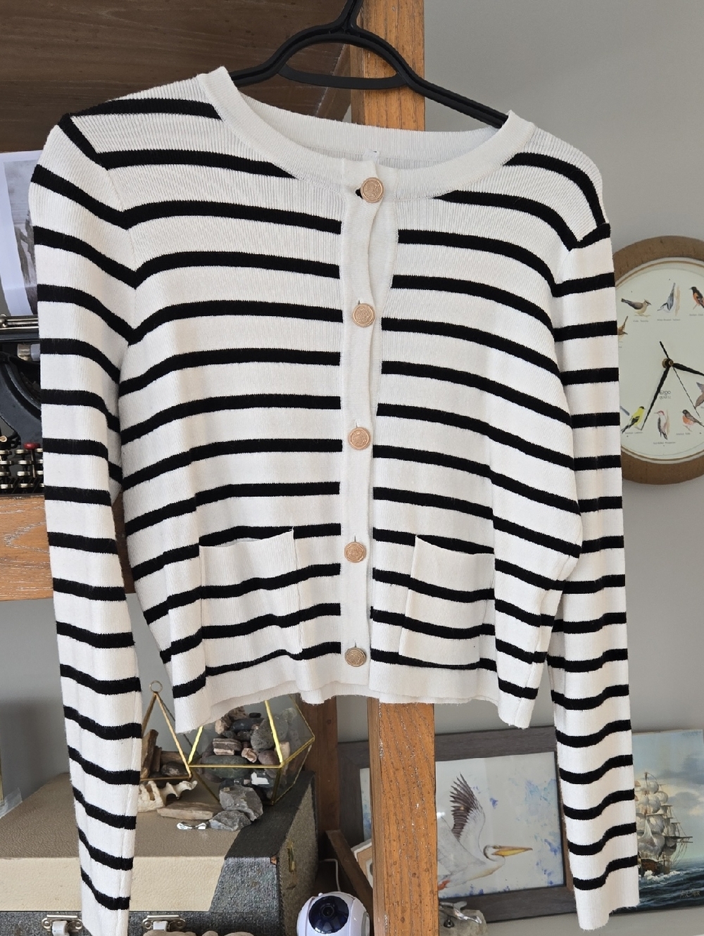 Dreamers Black & White Striped Button-Up Cardigan